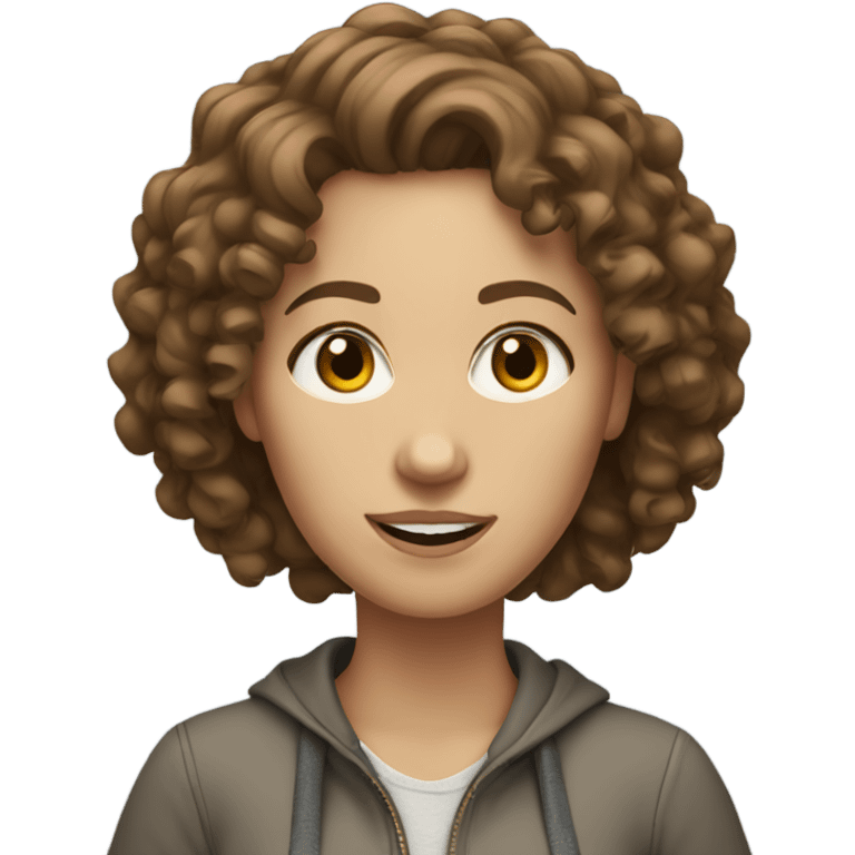 white woman with curly brown hair in casual clothes emoji