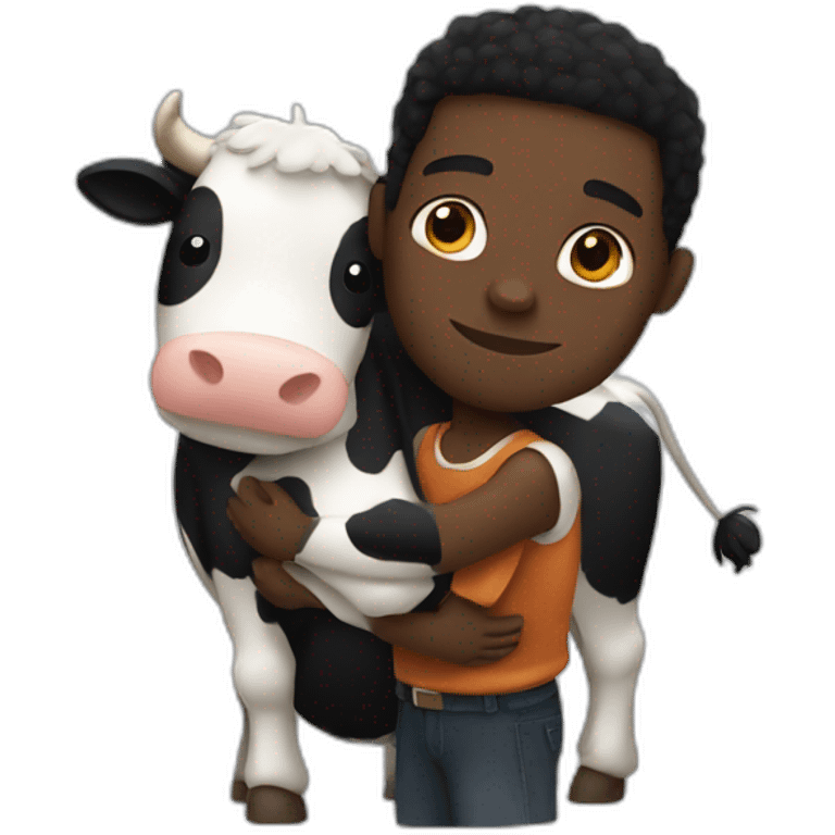 Black man hugging a cow emoji