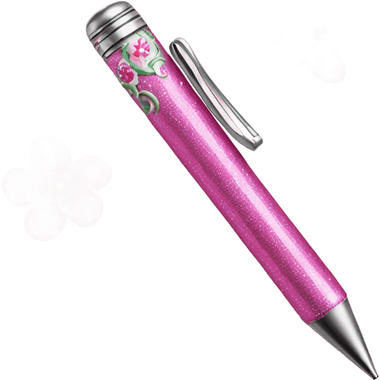 Pink pen with glitter and flowers  emoji