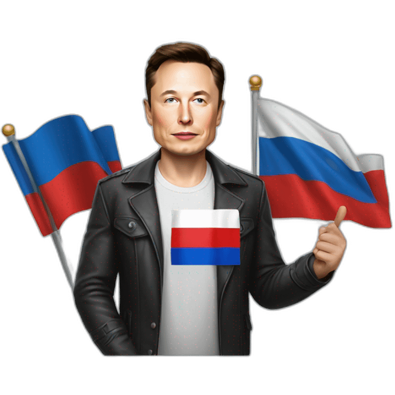 Elon Musk with a Russian flag in his hand emoji