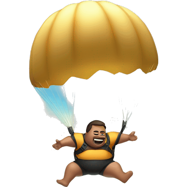 fat guy parachuting over tropical island emoji