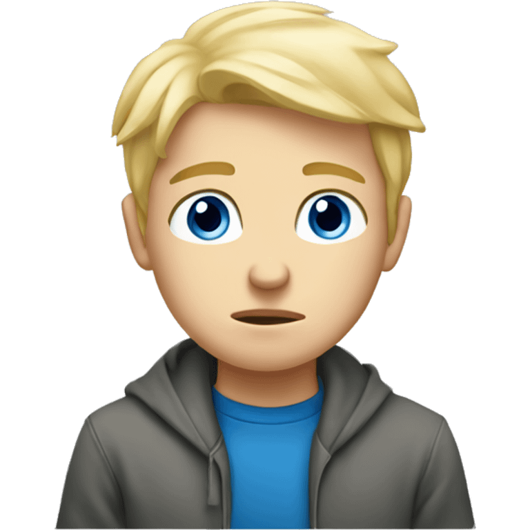 Blonde white boy with blue eyes upset studying emoji