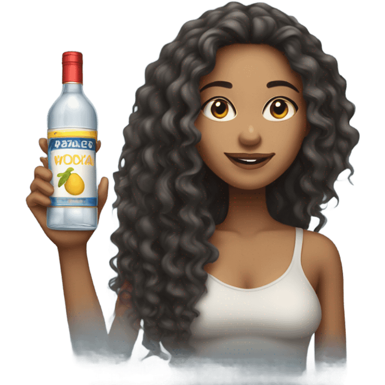 Mixed race woman with long curly hair with a bottle of vodka emoji