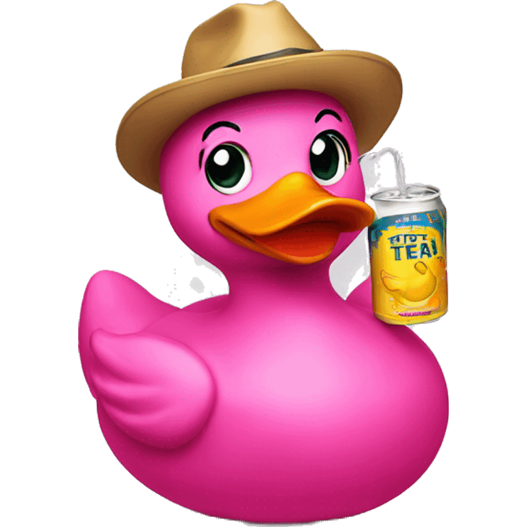 cute pink rubber duck drinking a twisted tea emoji