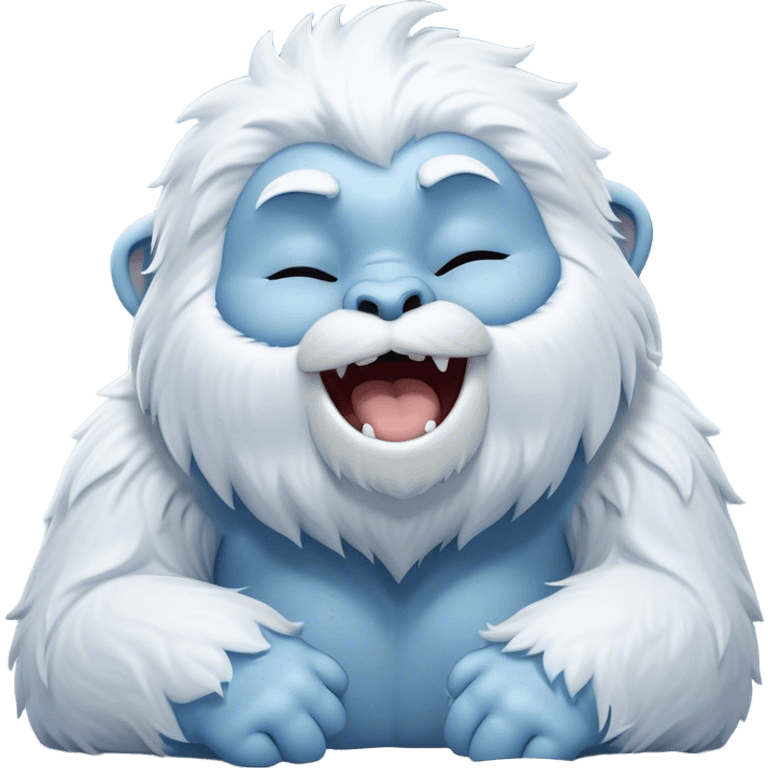 Cinematic Cute Yawning Yeti Portrait Emoji, with a charming, fluffy, snow-dusted figure in gentle whites and cool blues, head tilting back in a wide, endearing yawn with softly closed, peaceful eyes and a content little smile, simplified yet irresistibly adorable, highly detailed with a soft, frosty glow and outline capturing the serene slumber of a yeti! emoji