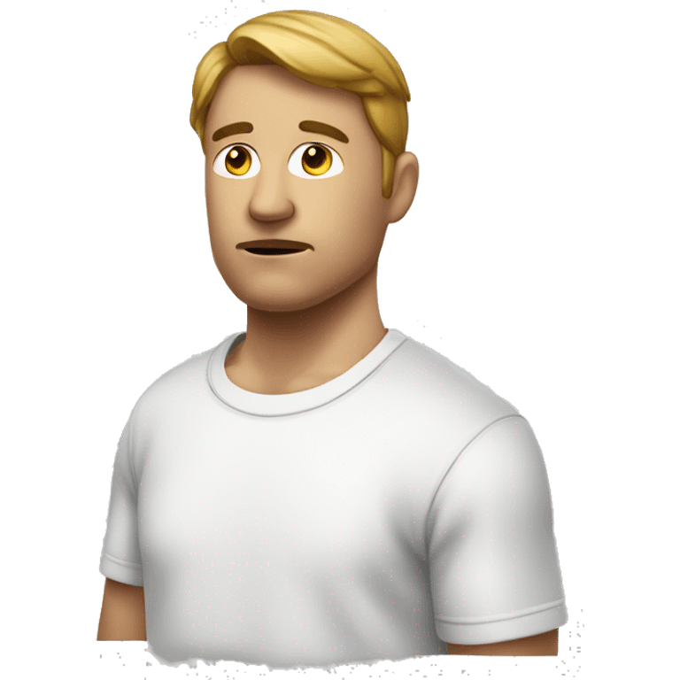 Un personnage masculin avec un t-shirt blanc et un point d'interrogation emoji