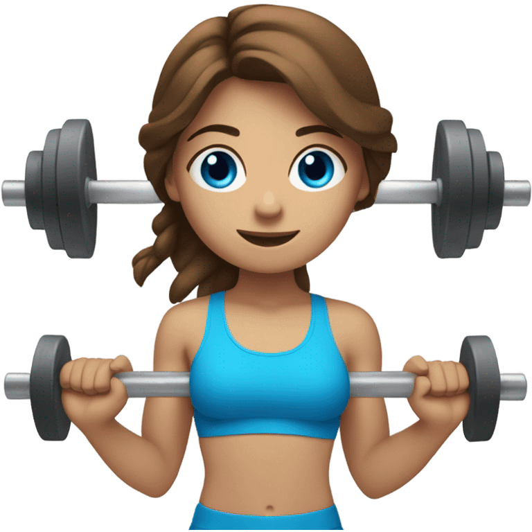 Girl lifting weights, brown hair and bright blue eyes  emoji