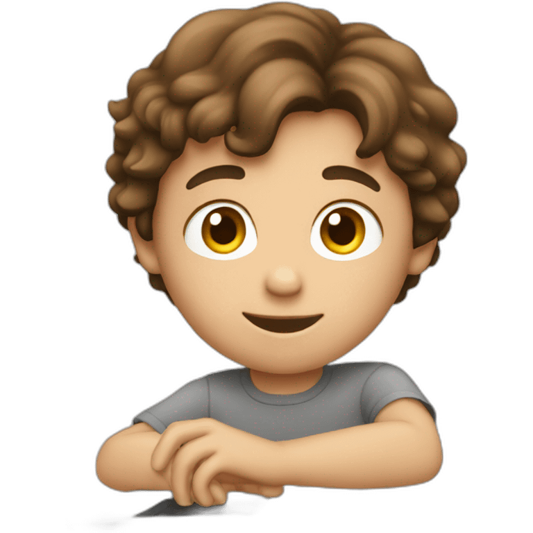 brown haired boy typing on mac laptop emoji