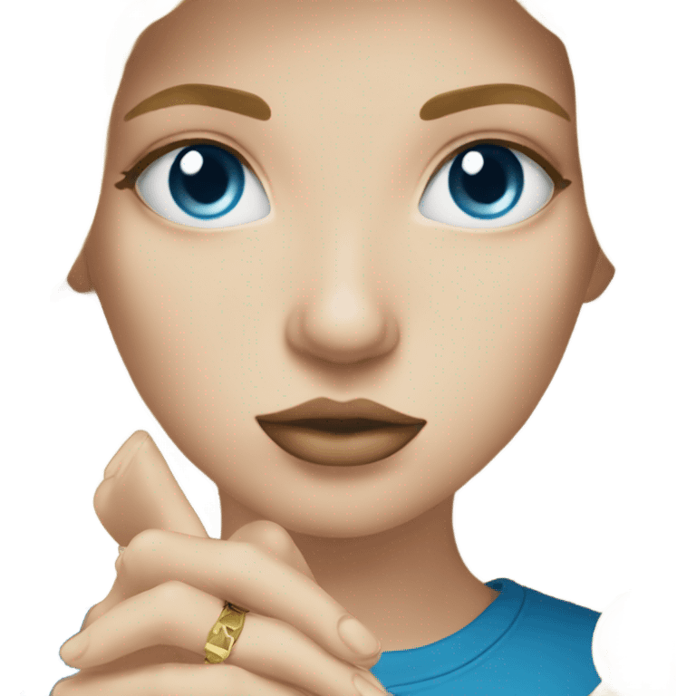 Blonde blue eyed girl holding a lost Mary vape emoji