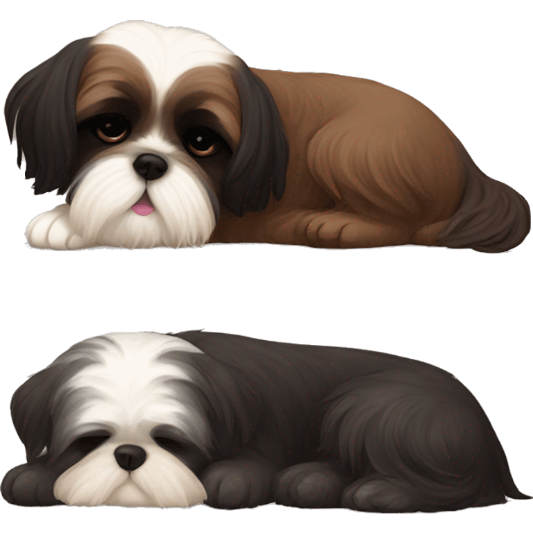 Brown shih tzu and black shih tzu sleeping togeter emoji