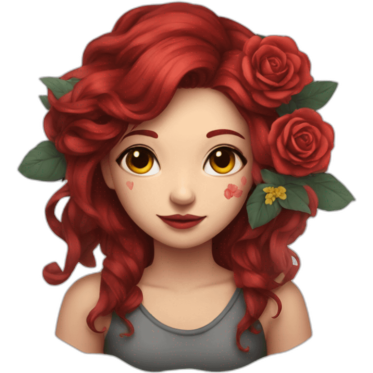 girl with dark red hair and flowers tattoo shoulder emoji