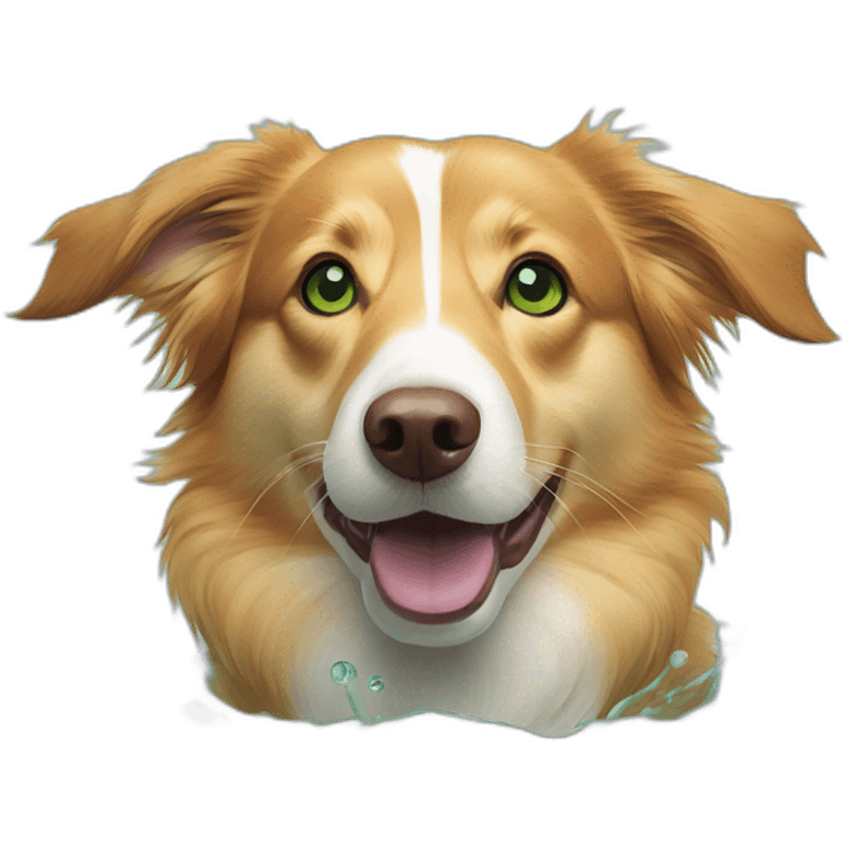 Duck tolling retriever corgi mix green eyes in water emoji