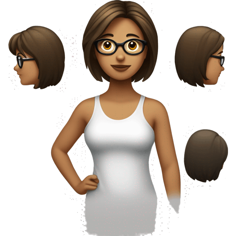 une fille avec les cheveux brun vers l'arriere et avec des lunette ronde noir emoji