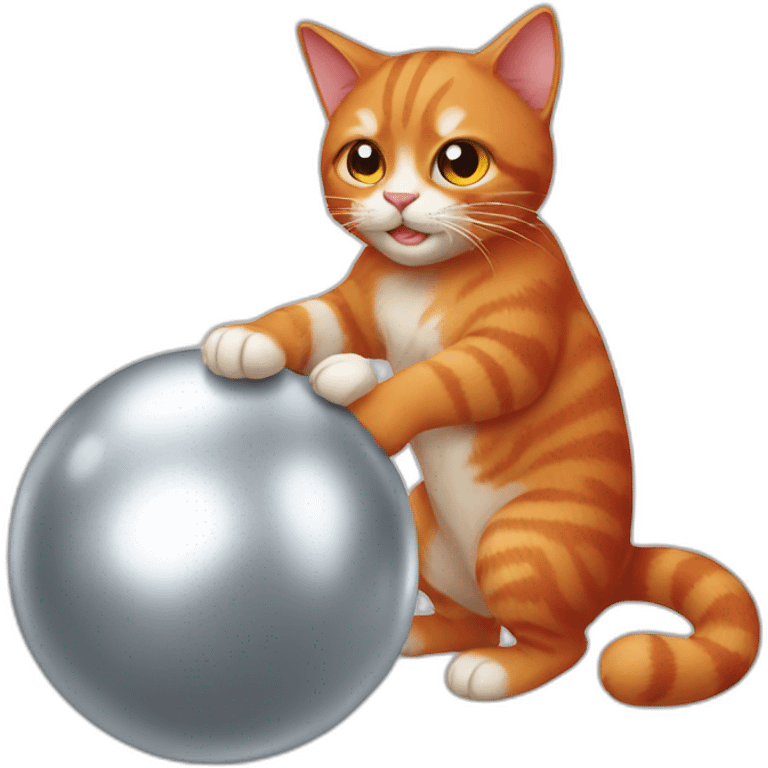 red cat playing with an aluminium ball emoji