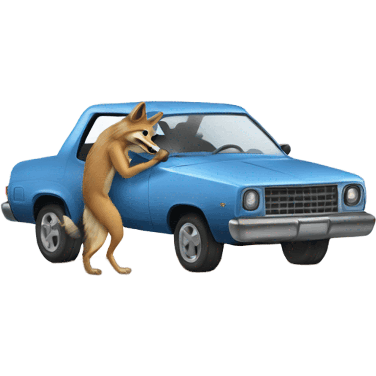 A coyote playing with a car emoji