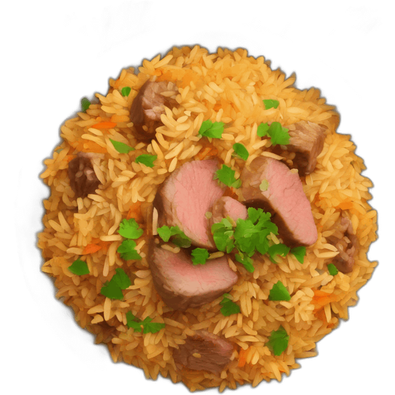 top view of a bowl of Uzbek pilaf with meat emoji