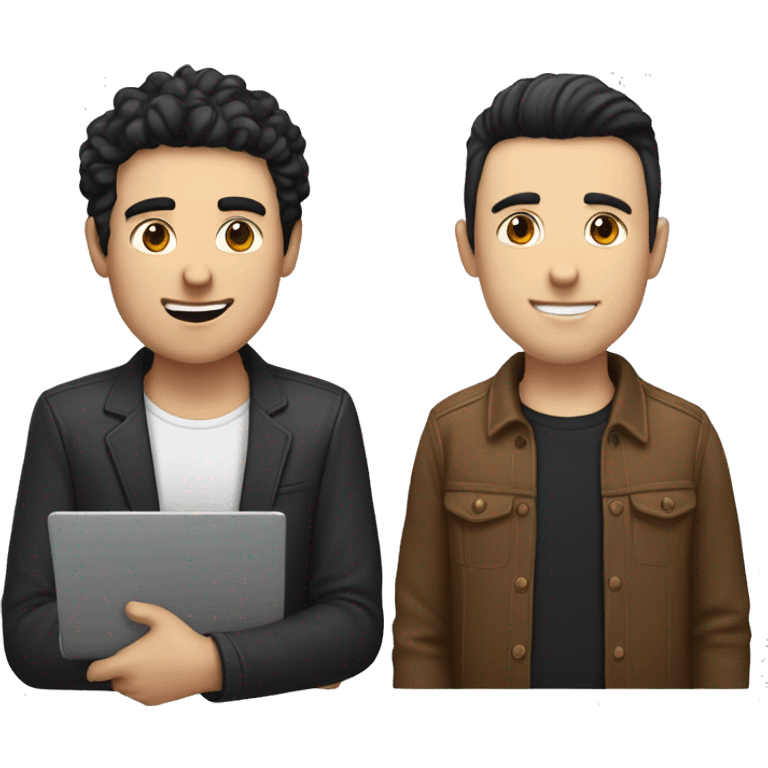 one white guy with black hair with laptop, and one white guy with brown hair with another laptop emoji