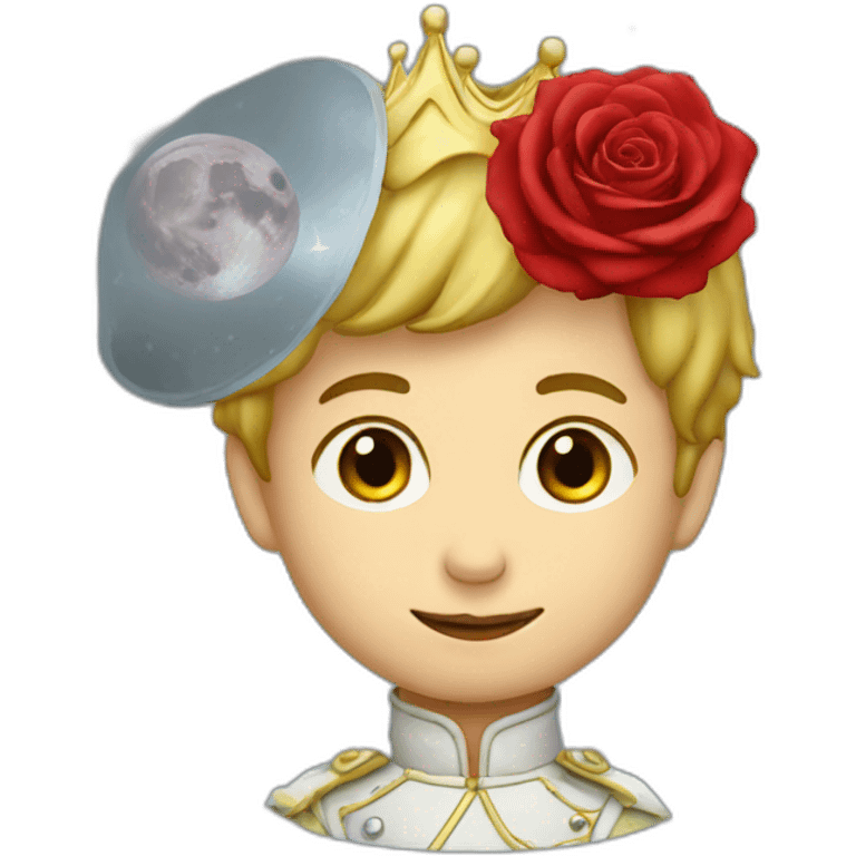 Little prince with red rose on the moon emoji