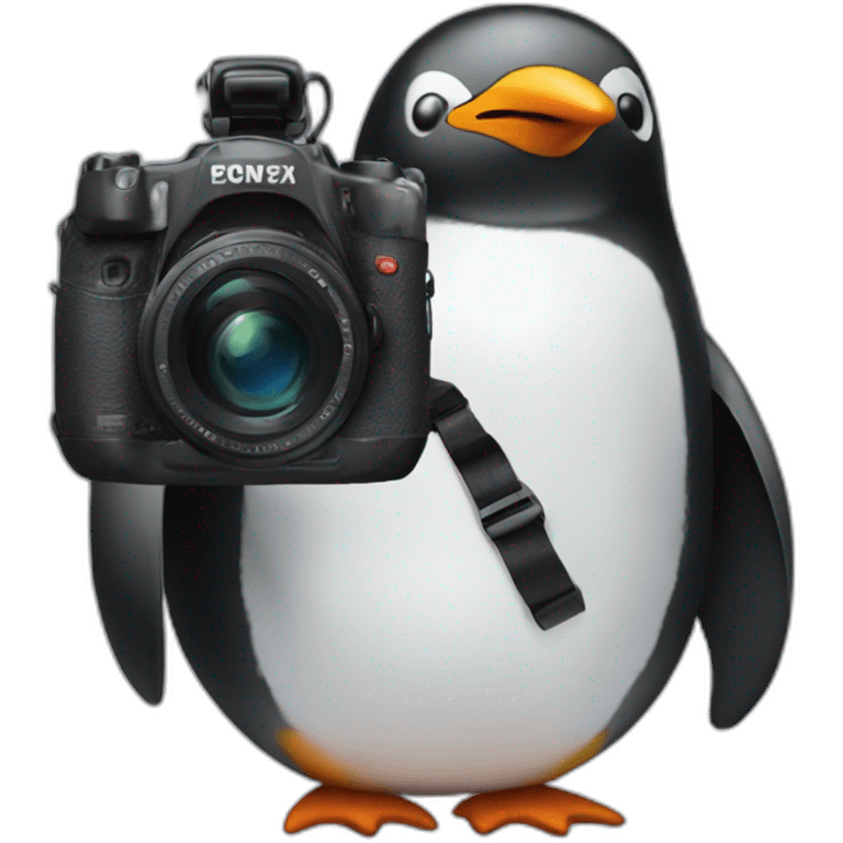 Penguin taking photos with a camera emoji