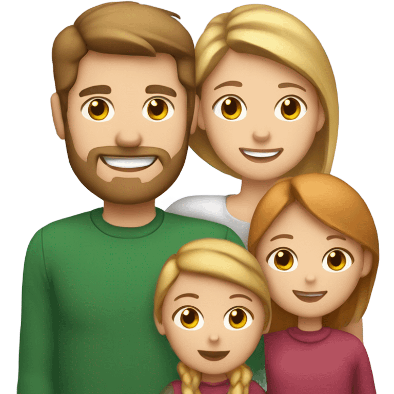 Family of theee people: Brown hair dad , brown hair mom , blond little daughter and a ginger cat in Christmas Day  emoji