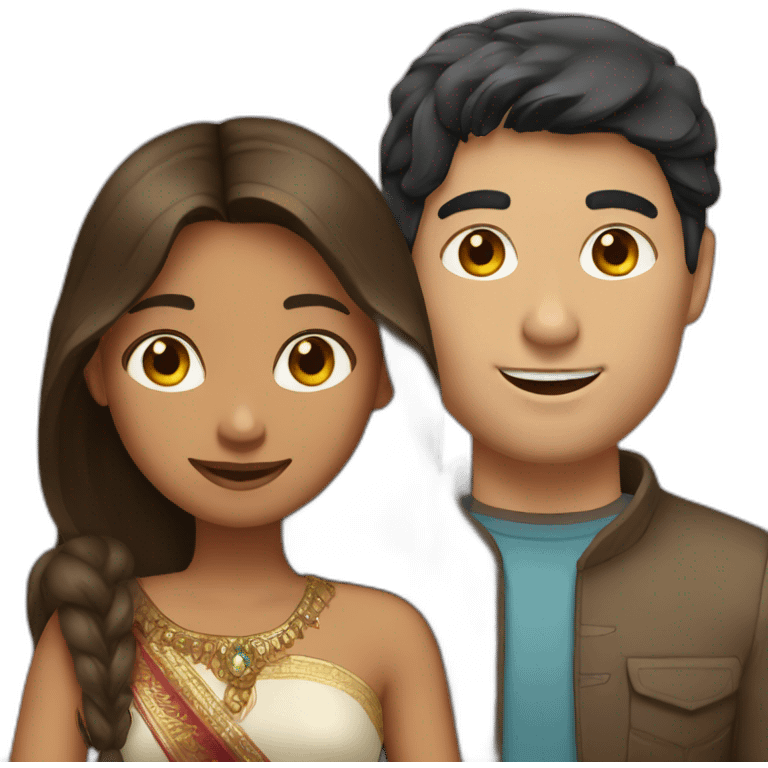 Indian girl with brunette white guy emoji