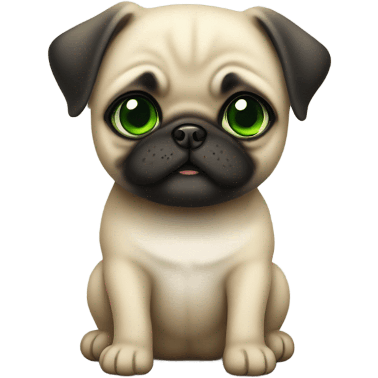 Cute Baby pug with big green eyes smiling  emoji