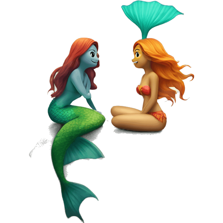 fish and mermaid underwater sitting on a rock emoji