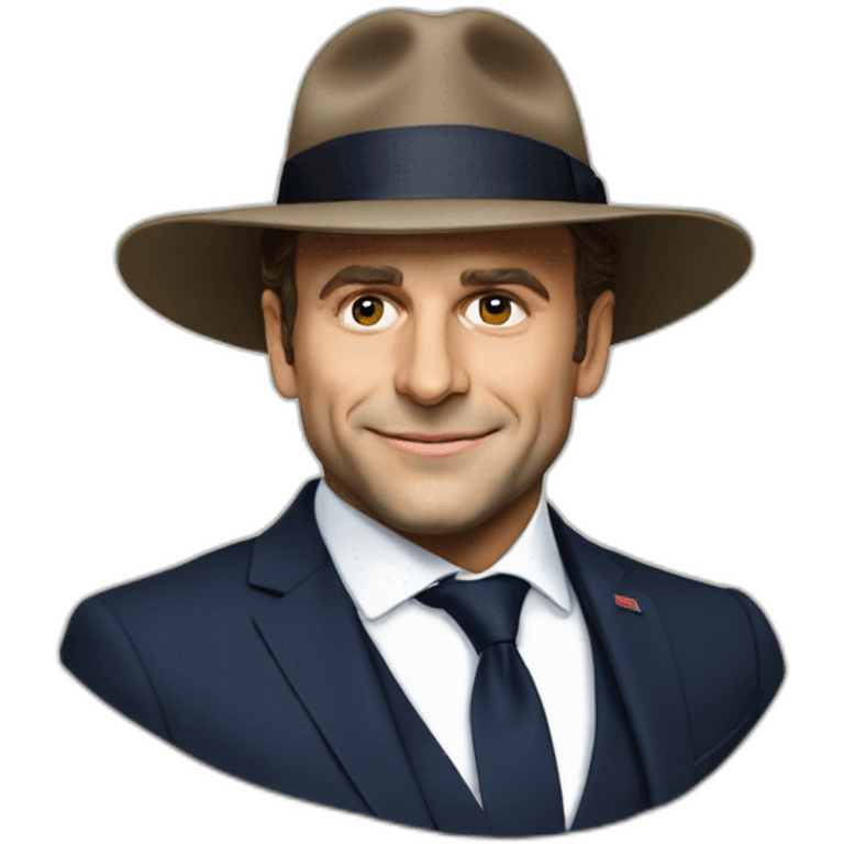 Emanuel Macron avec un chapeau emoji