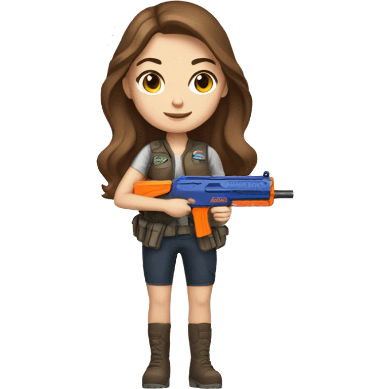 white girl with brown hair holding a nerf emoji