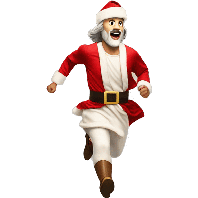 skipping sprint Jesus santa costume emoji