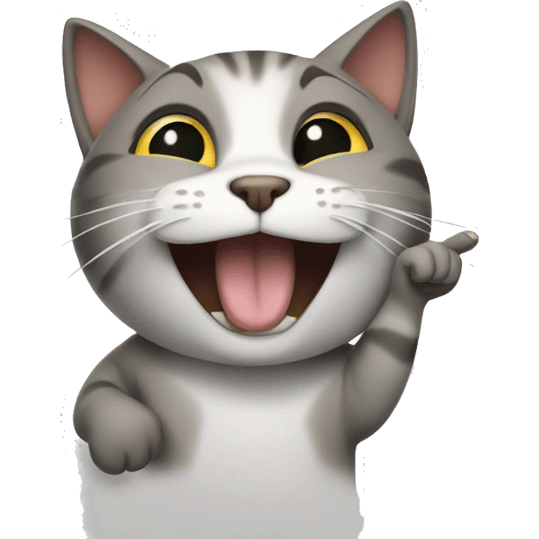 A cat laughing with a pointer finger emoji