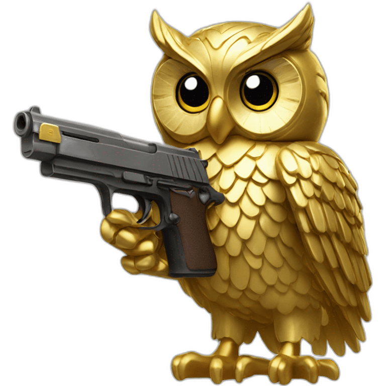 gold owl with a gun emoji