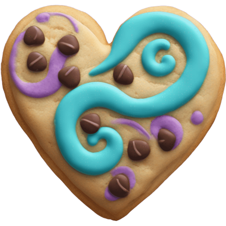 Purple teal chocolate chip heart cookie emoji