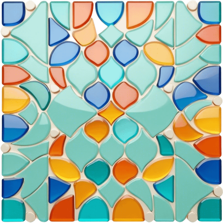 Mosaic icon, colorful stone or glass tiles, intricate patterns, tessellated design, minimalistic style, clean lines, transparent background. emoji