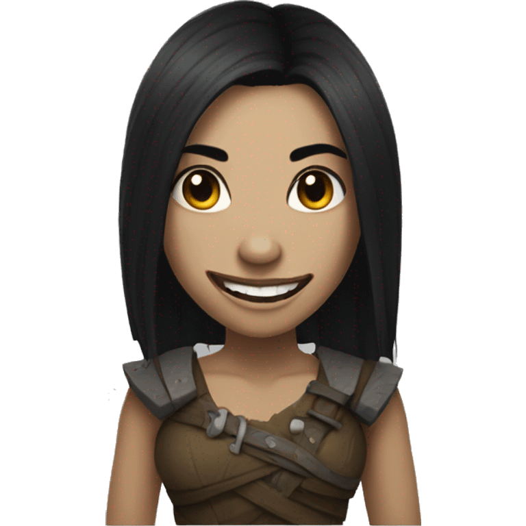 Half orc female with black hair and large teeth and a scar on face emoji