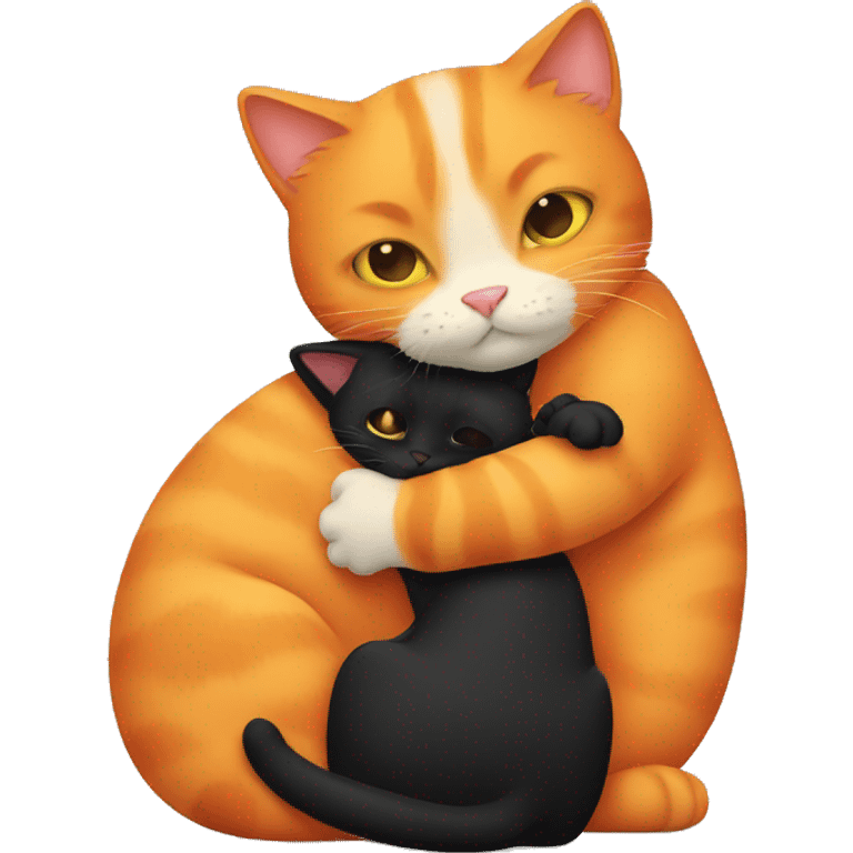 orange cat with black cat hugging emoji