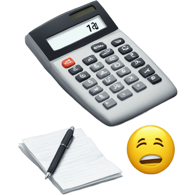 a paper with notes on it and a calculator on the right side, angled a little, on the paper a pen sits on top of it also angled slight emoji