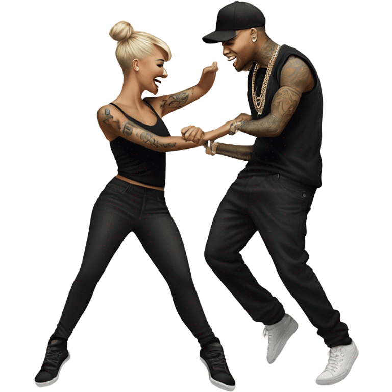 Hyper Realistic Chris Brown   dancing with his tattooed female dancer emoji