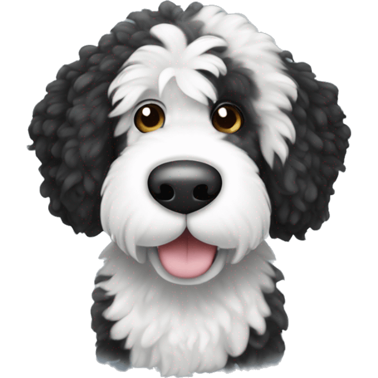 Black and white spotted sheepadoodle dog emoji