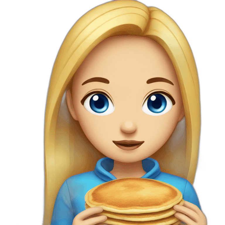 girl whit blue eye eat pancake emoji