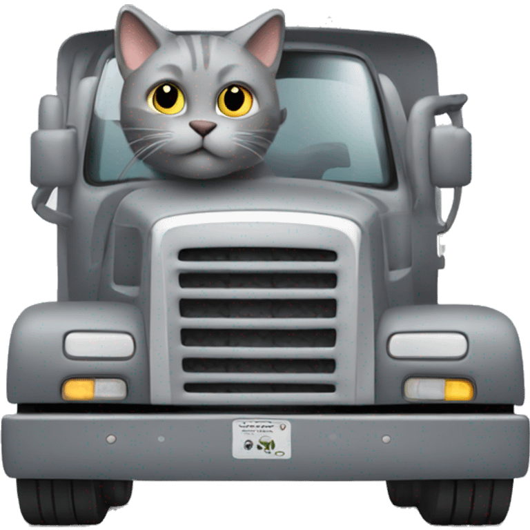 Gray cat driving a diesel truck emoji