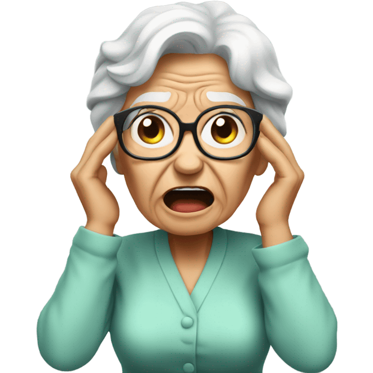 angry grandma can't hear cup her hand to her ear emoji