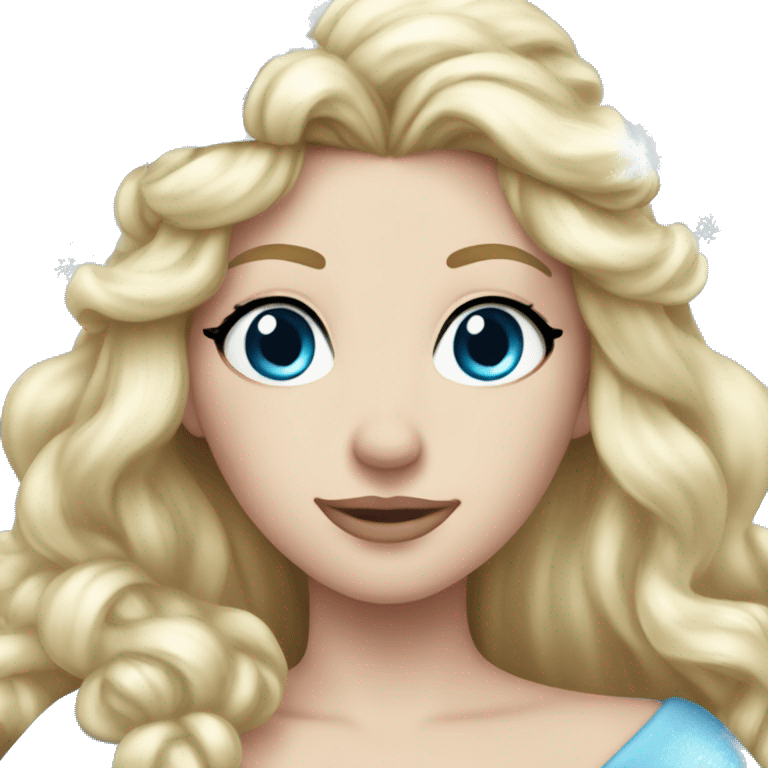 snow princess long blonde hair wearing an ice crown and a blue gown emoji