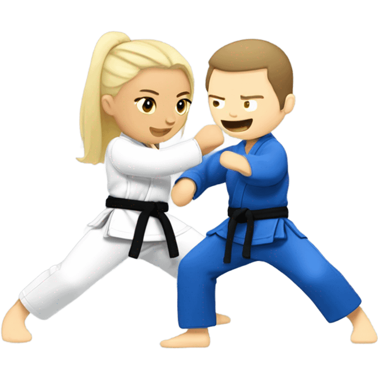 Blonde woman and brunette white man doing Jiu jitsu  emoji