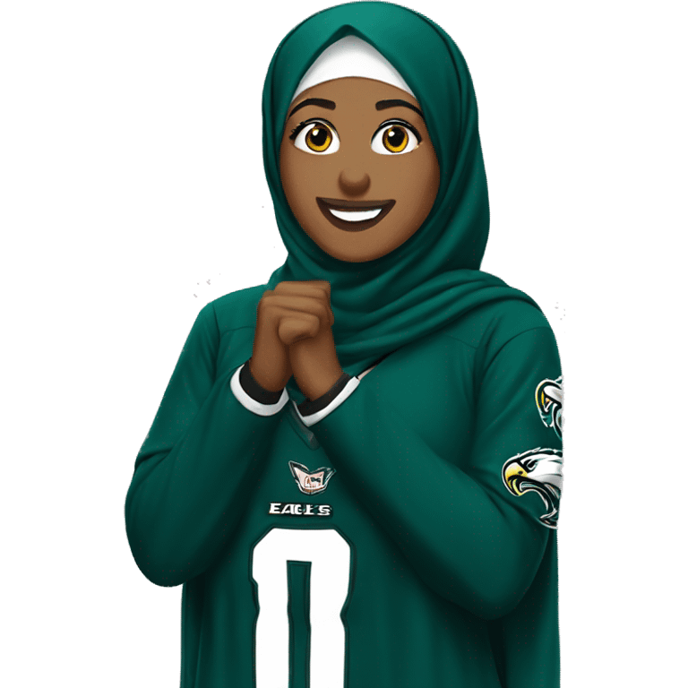 Hijabi in Eagles Jersey cheering emoji