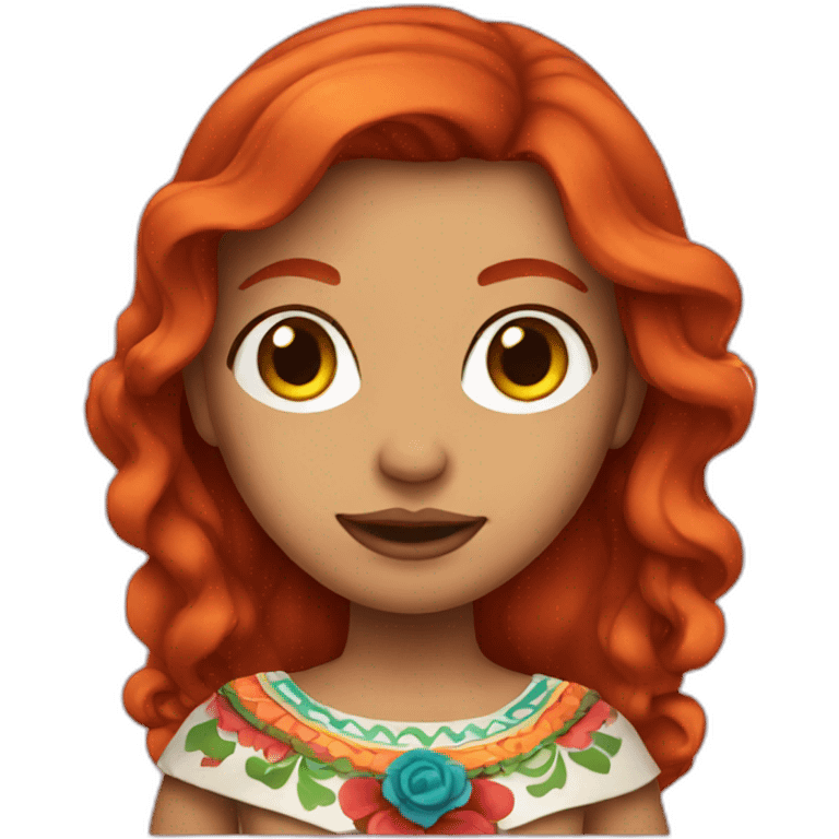 Redhead girl dressed as a Mexican emoji