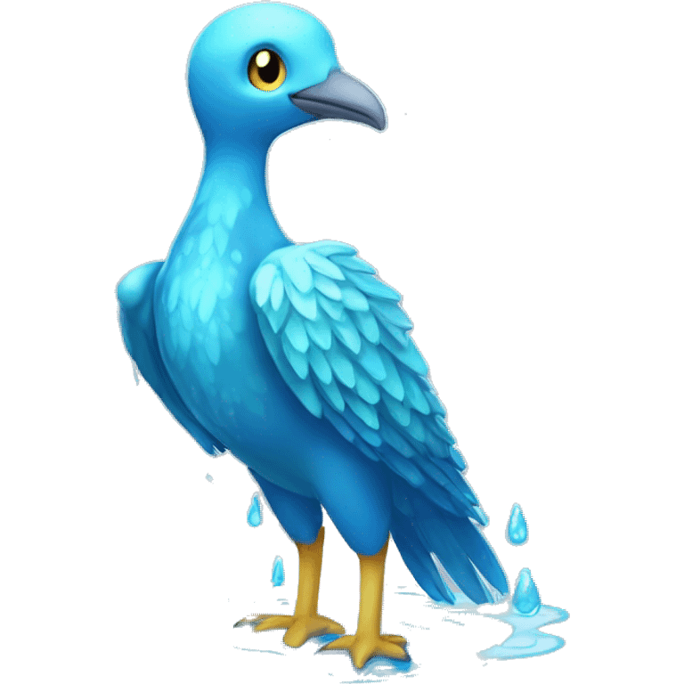 Wet dripping watery Cool Cute Fantasy legendary blue sea-bird water-type-Hydro-Phoenix-avian Fakemon full body emoji