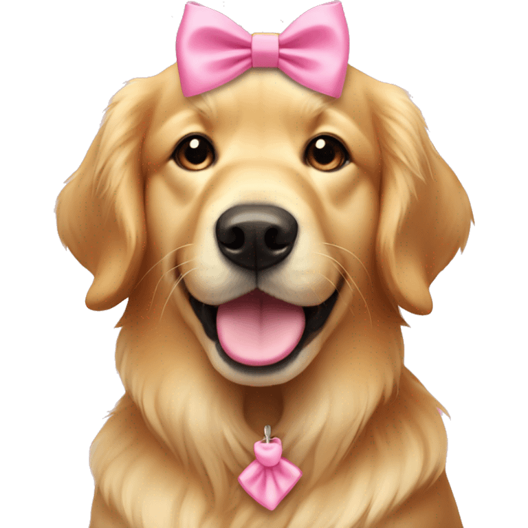 Golden retriever with pink bow on her ear emoji