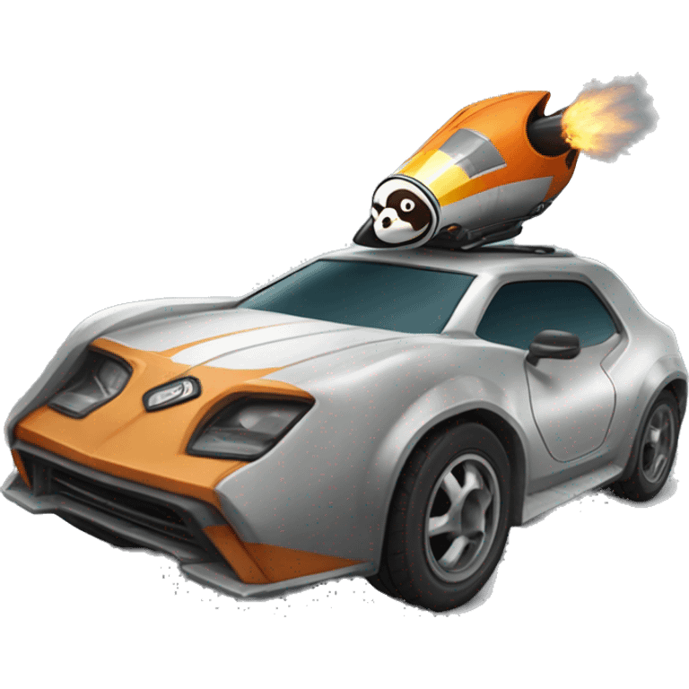 un pingouin qui conduit une voiture de rocket league emoji