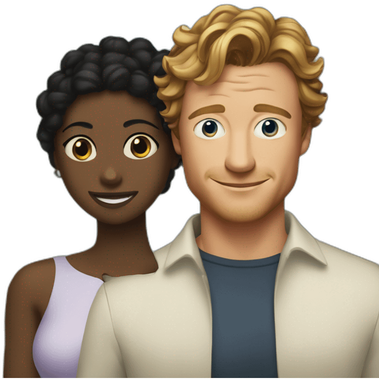 Simon Baker with blue eyes hug a black girl brown eyes and sblack hair in a bun emoji